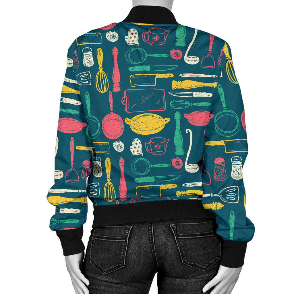 Cooking Kitchen Tools Pattern Print Design 01 Women's Bomber Jacket