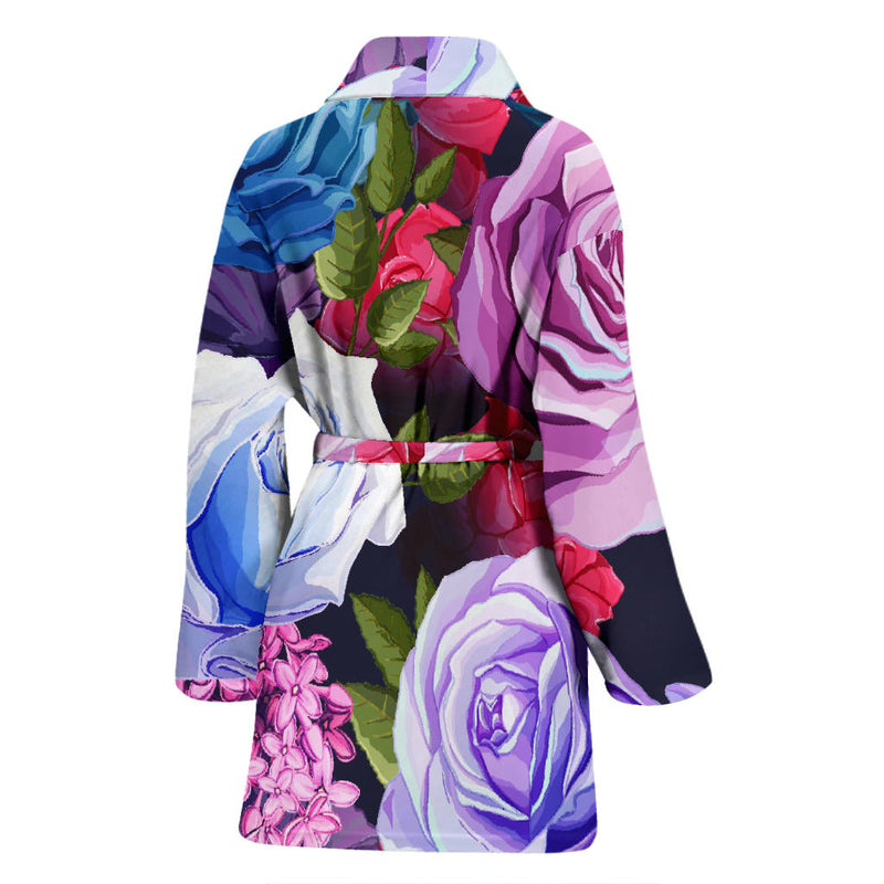 Rose Pattern Print Design RO09 Women Bathrobe