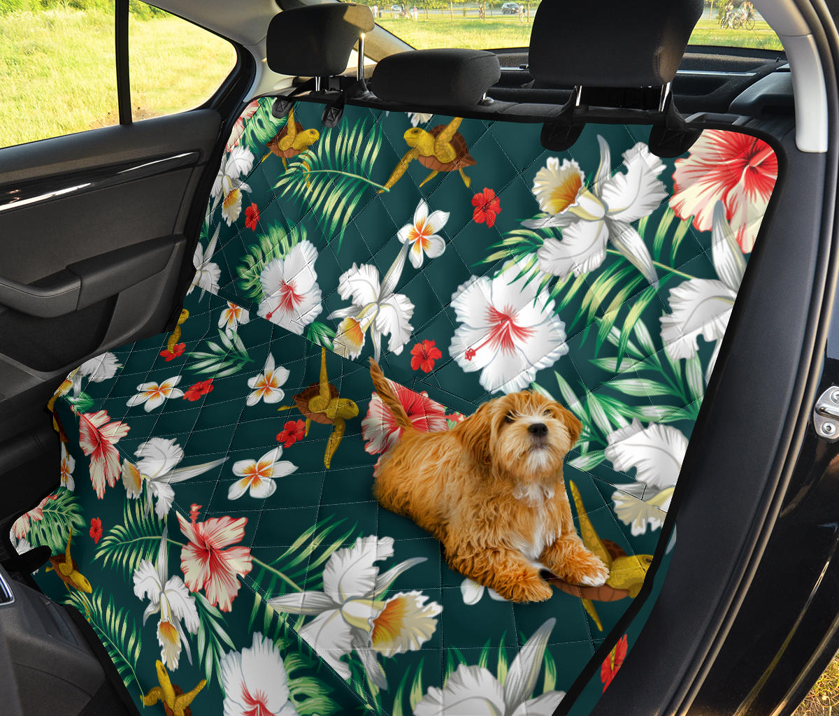 Hawaiian Flower Design with SeaTurtle Print Rear Dog  Seat Cover