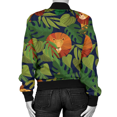 Lion Jungle Pattern Print Design 05 Women's Bomber Jacket