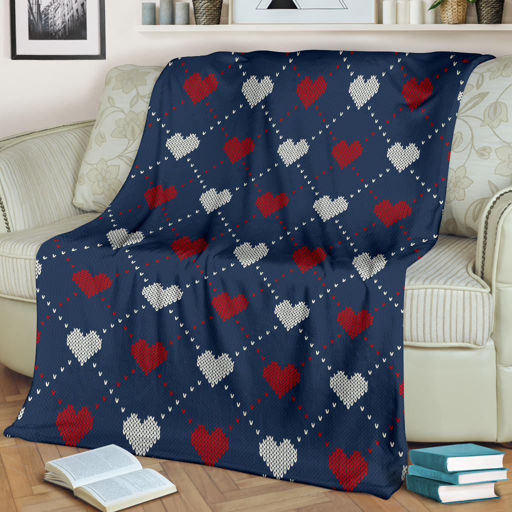 Heart Knit Pattern Print Design HE05 Fleece Blanket