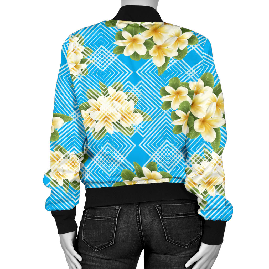 Yellow Plumeria Design Print Pattern Women Bomber Jacket