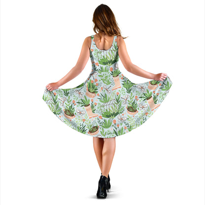 Gardening Pattern Print Design G04 Midi Dress