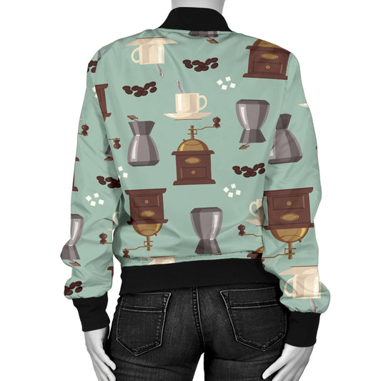 Coffee Pattern Print Design 04 Women's Bomber Jacket