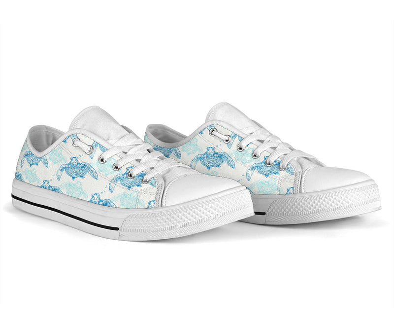 Sea Turtle Pattern Print Design T01 White Bottom Low Top Shoes