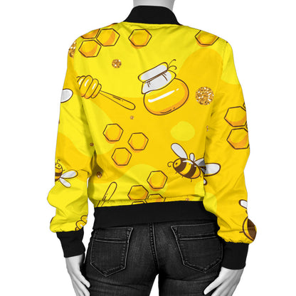Bee Pattern Print Design BEE01 Women Bomber Jacket