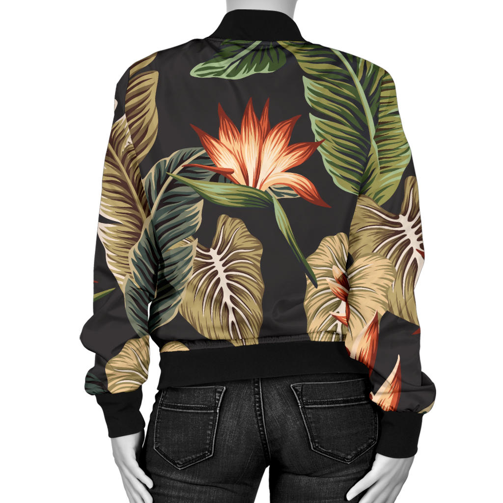 Tropical Flower Pattern Print Design TF014 Women Bomber Jacket