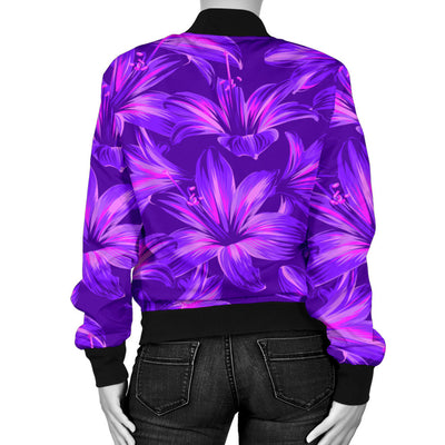 Amaryllis Pattern Print Design AL03 Women Bomber Jacket