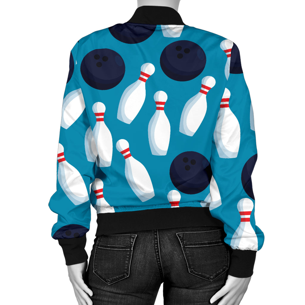 Bowling Pin Pattern Print Design 010 Women's Bomber Jacket