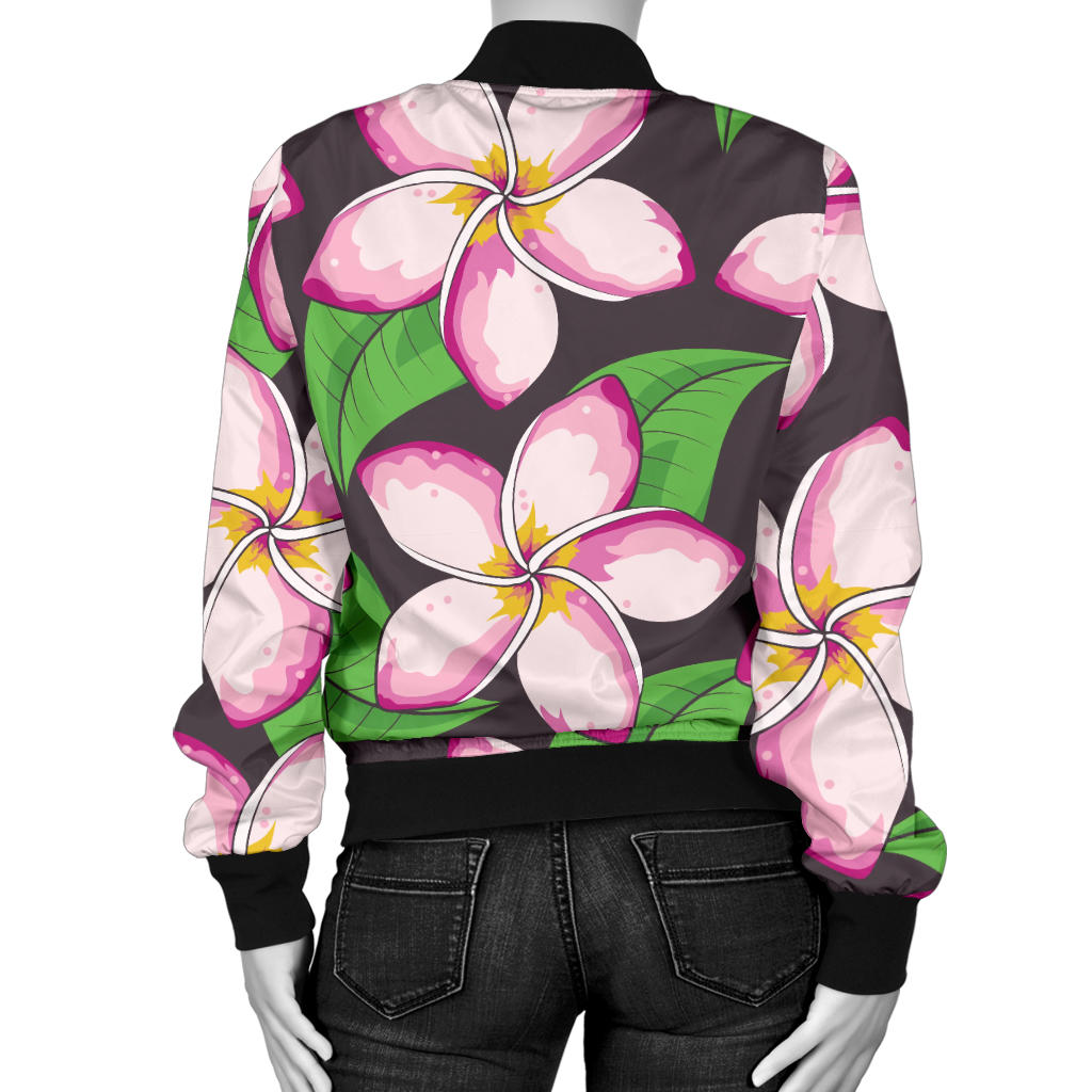 Pink Plumeria Pattern Print Design PM019 Women Bomber Jacket