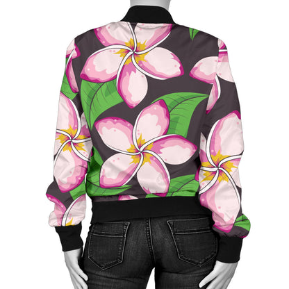 Pink Plumeria Pattern Print Design PM019 Women Bomber Jacket