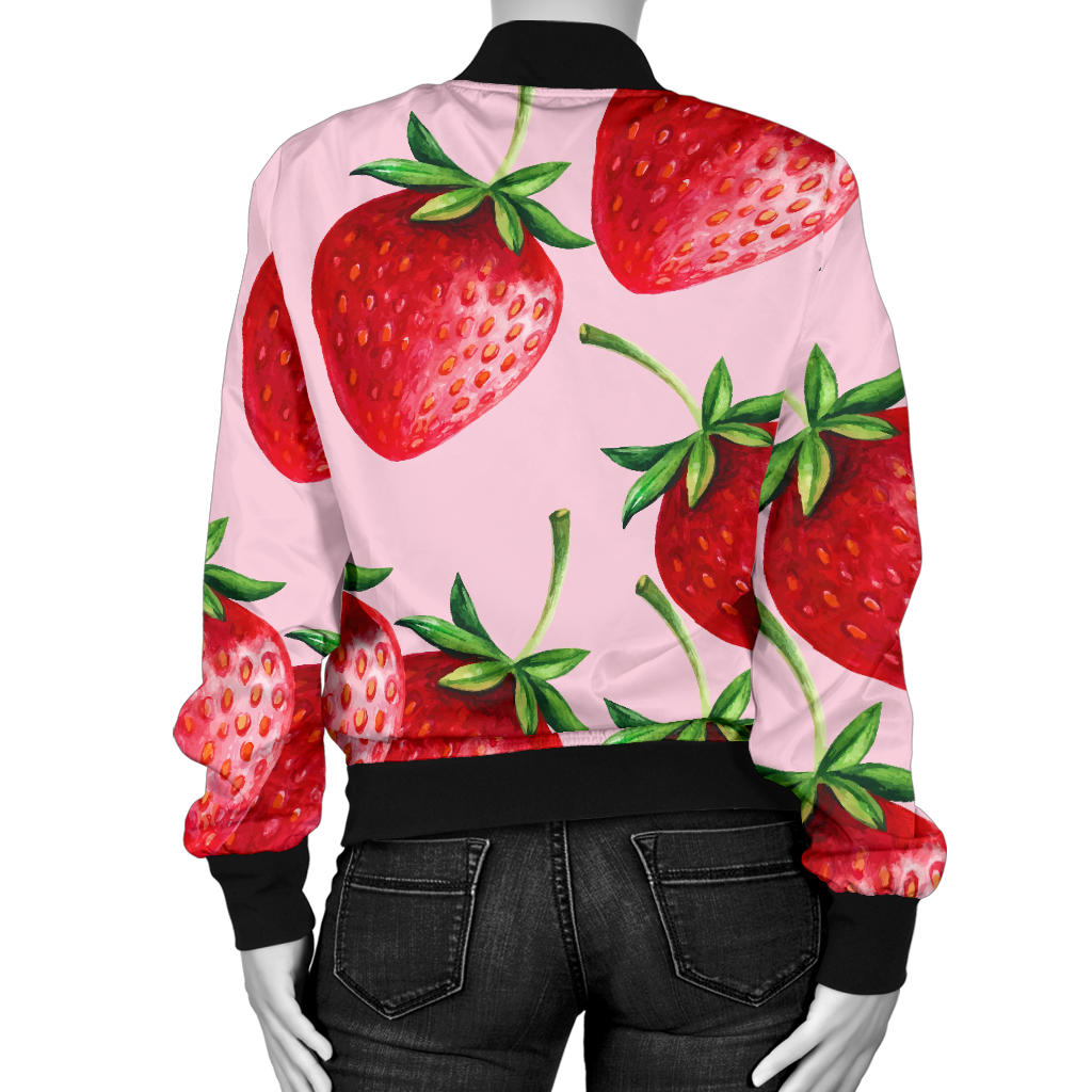 Strawberry Pattern Print Design SB03 Women Bomber Jacket
