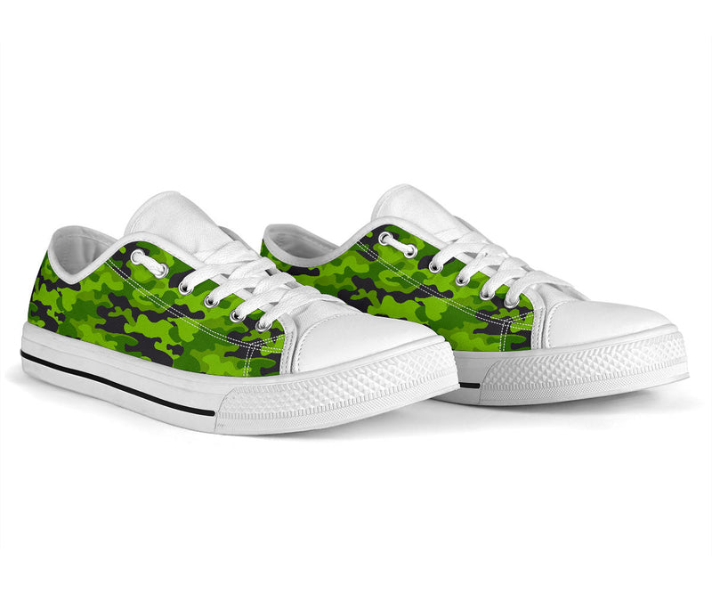 Green Kelly Camo Print White Bottom Low Top Shoes