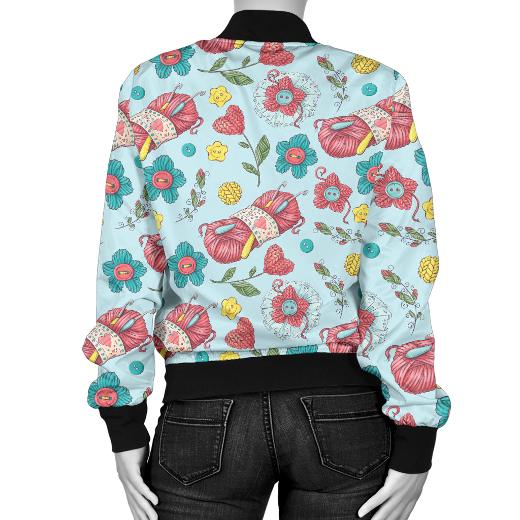 Crochet Pattern Print Design 01 Women's Bomber Jacket