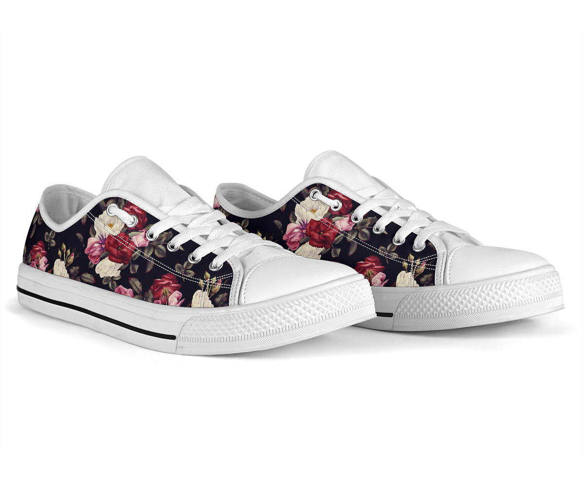 Rose Pattern White Bottom Low Top Shoes