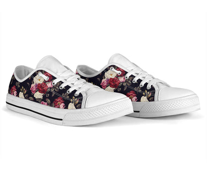 Rose Pattern White Bottom Low Top Shoes
