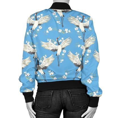 Crane Pattern Print Design 03 Women's Bomber Jacket
