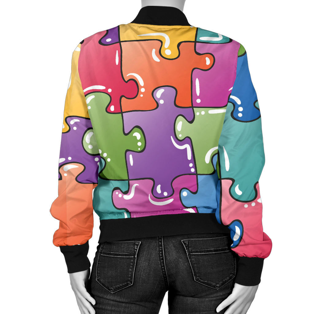 Puzzle Pattern Print Design A05 Women's Bomber Jacket