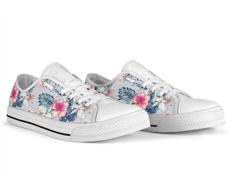 Hibiscus Print White Bottom Low Top Shoes