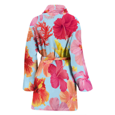 Hibiscus Pattern Print Design HB020 Women Bathrobe