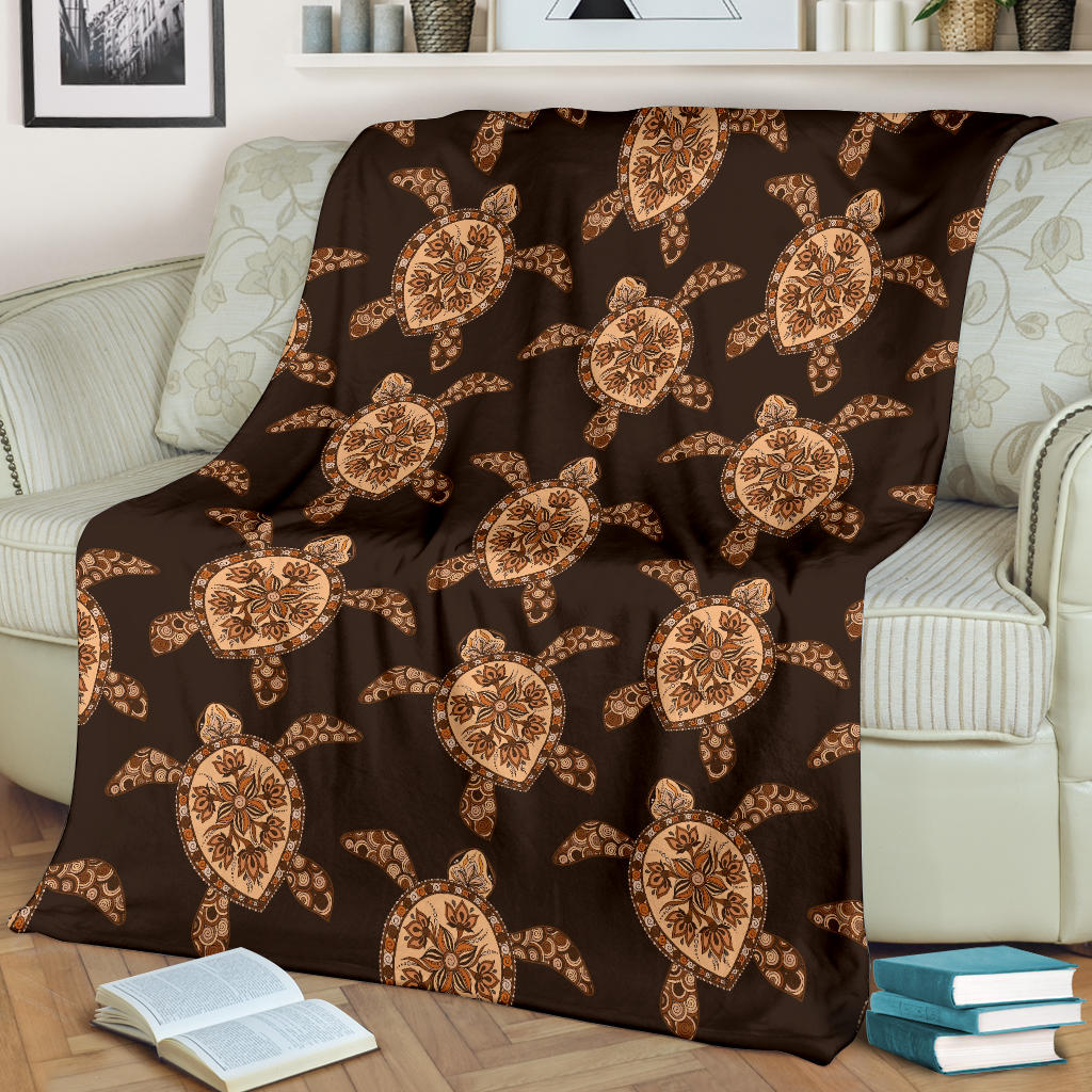 Tribal Sea Turtle Pattern Print Design T09 Fleece Blanket
