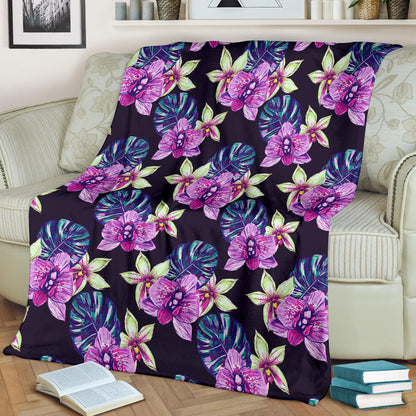 Orchid Pattern Print Design OR010 Fleece Blanket