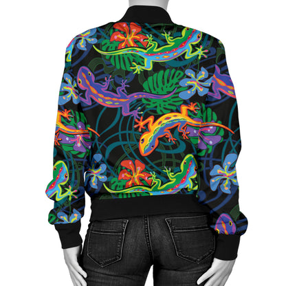 Gecko Colorful Pattern Print Design 01 Women's Bomber Jacket