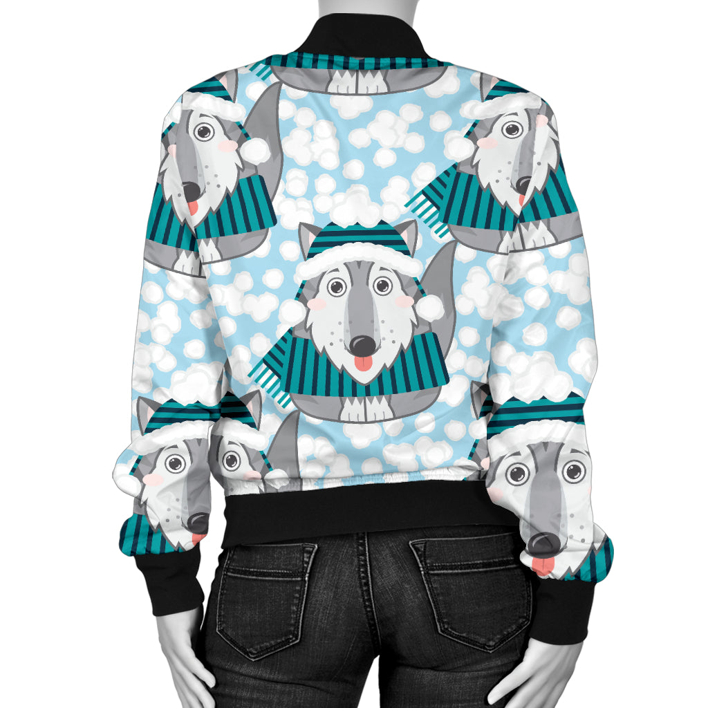 Alaskan Malamute Pattern Print Design 01 Women's Bomber Jacket