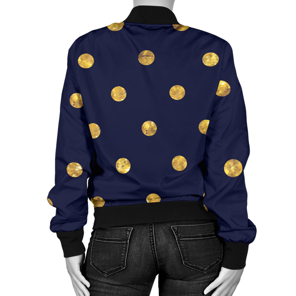 Polka Dot Gold Blue Pattern Print Design 02 Women's Bomber Jacket