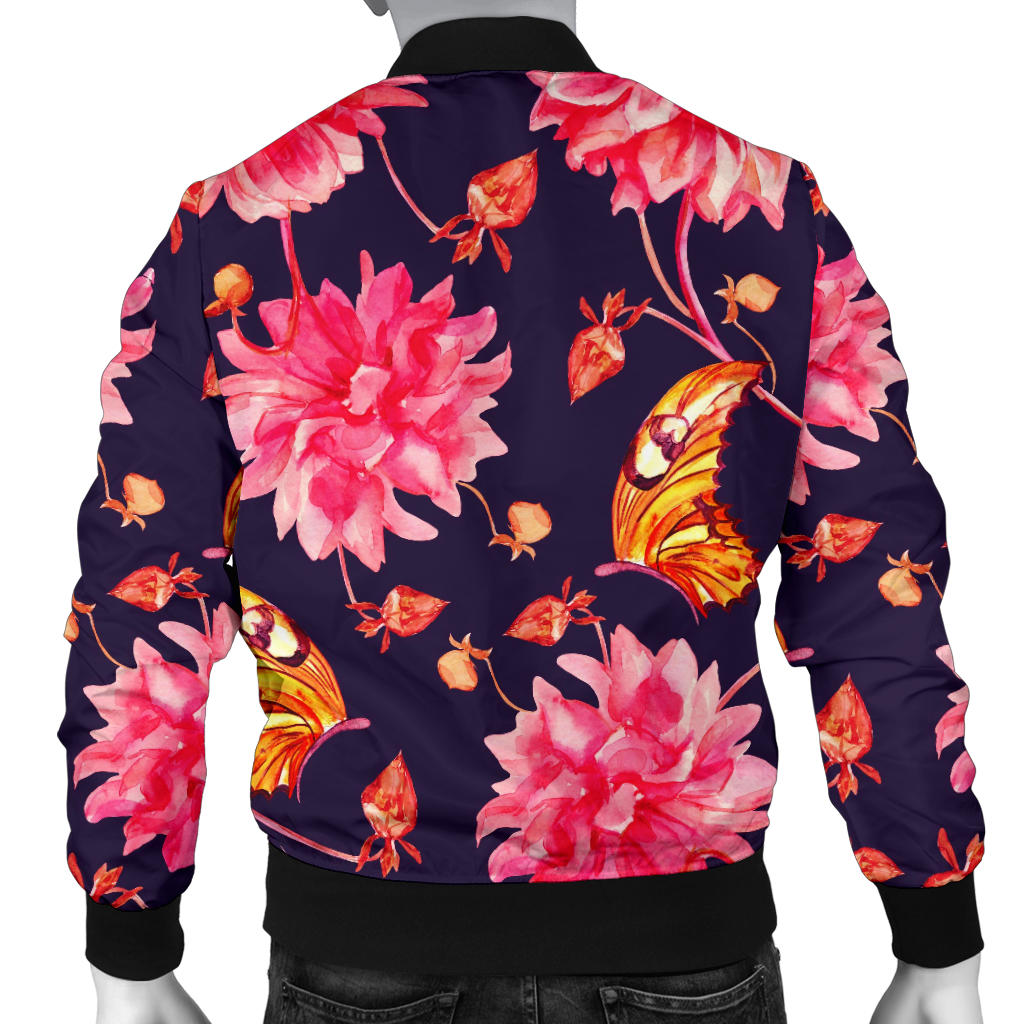 Dahlia Pattern Print Design DH03 Men Bomber Jacket