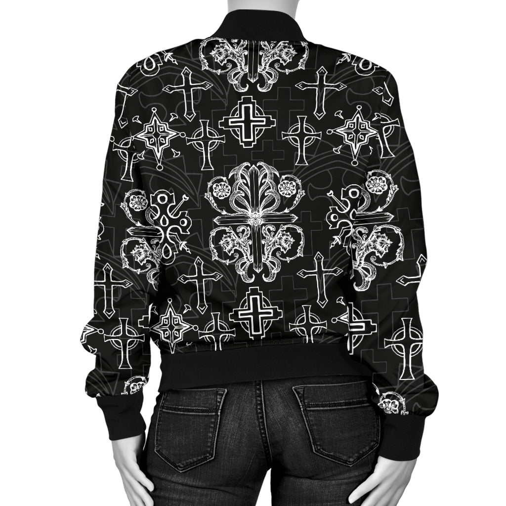 Cross Pattern Print Design 04 Women's Bomber Jacket