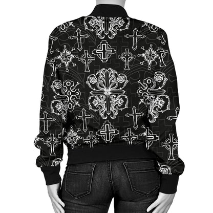 Cross Pattern Print Design 04 Women's Bomber Jacket