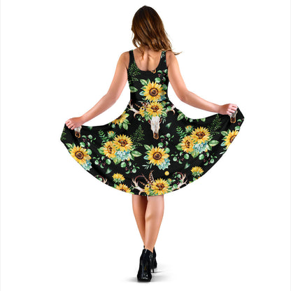 Sunflower Pattern Print Design SF08 Midi Dress