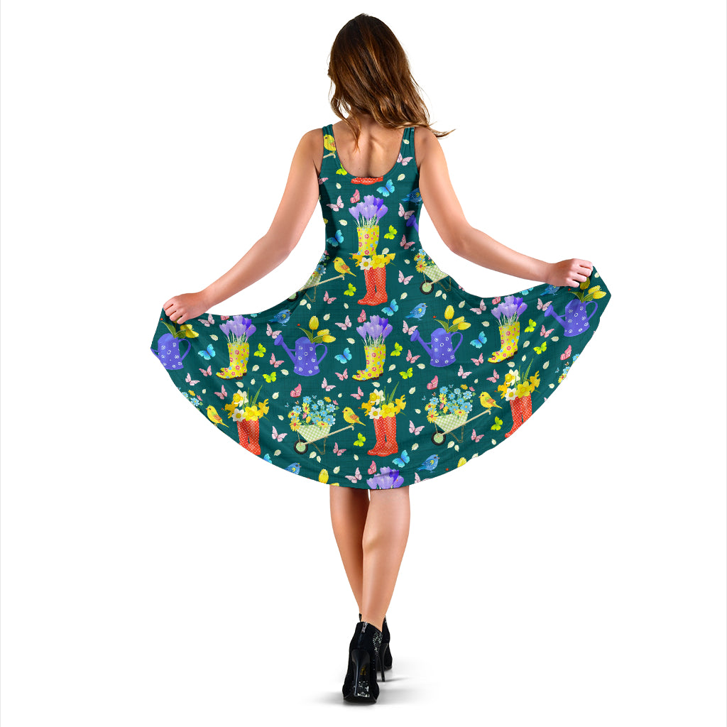 Gardening Pattern Print Design G08 Midi Dress