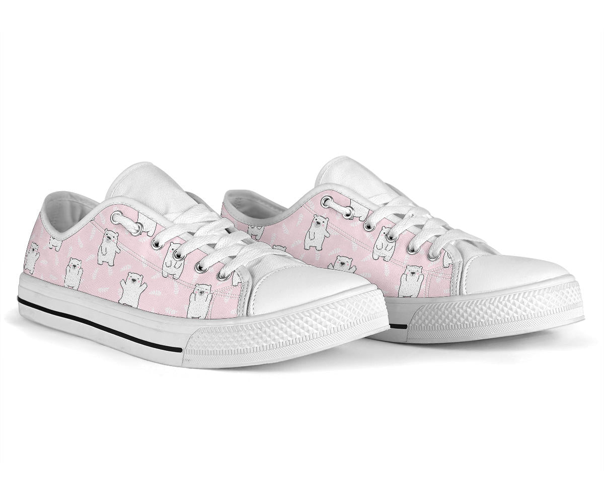 Polar Bear Pattern Print Design PB09 White Bottom Low Top Shoes