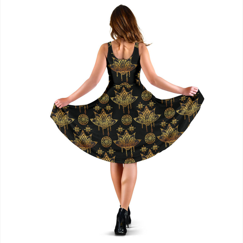 lotus Boho Pattern Print Design LO03 Midi Dress