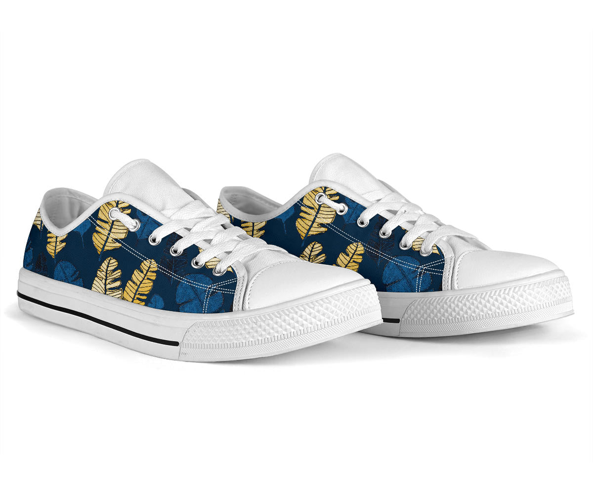 Banana Leaf Pattern Print Design BL09 White Bottom Low Top Shoes