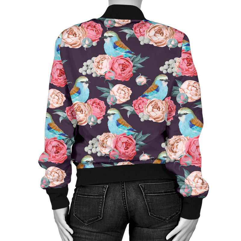 Bluebird Pattern Print Design 02 Women's Bomber Jacket