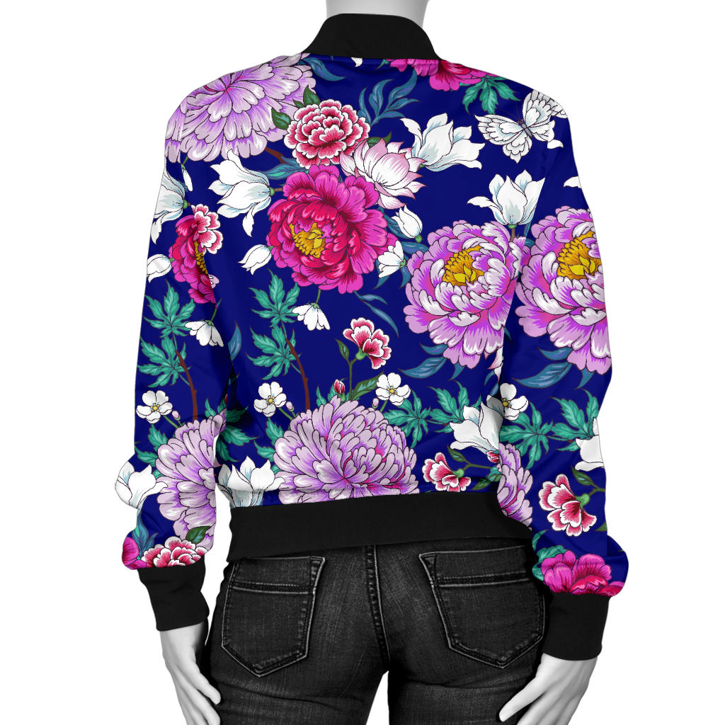 Dahlia Pattern Print Design DH013 Women Bomber Jacket