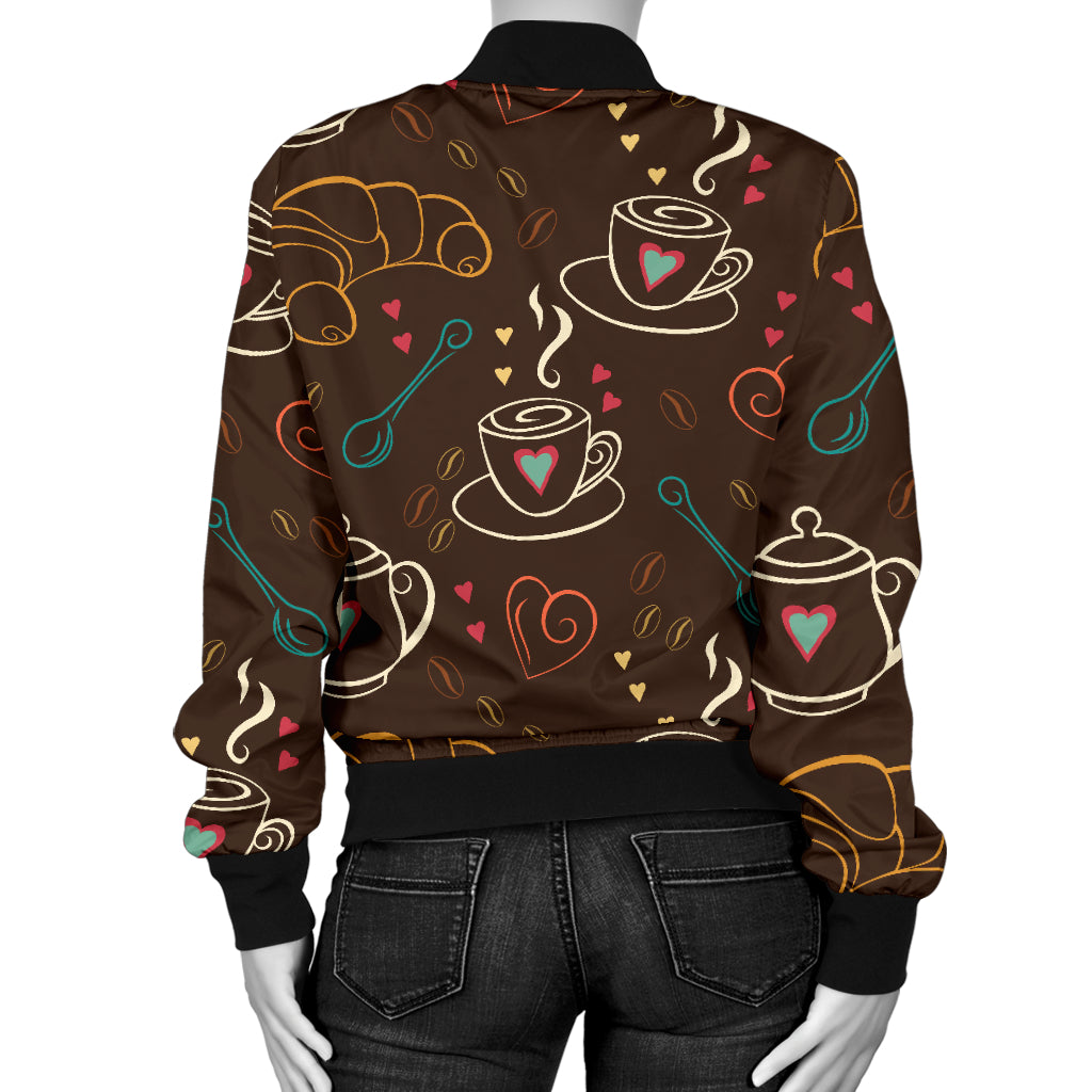 Coffee Pattern Print Design 06 Women's Bomber Jacket