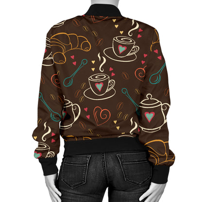 Coffee Pattern Print Design 06 Women's Bomber Jacket