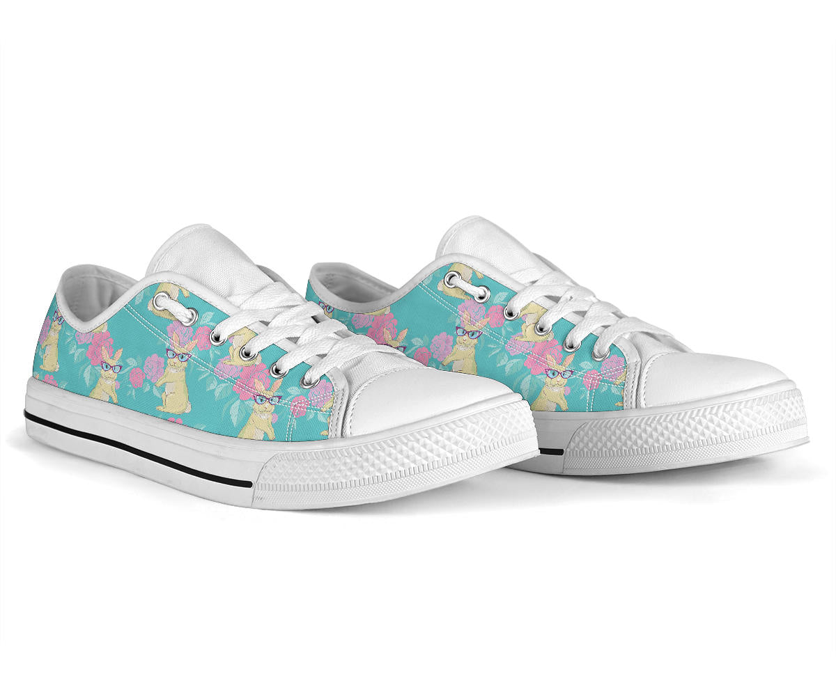 Rabbit Pattern Print Design RB05 White Bottom Low Top Shoes