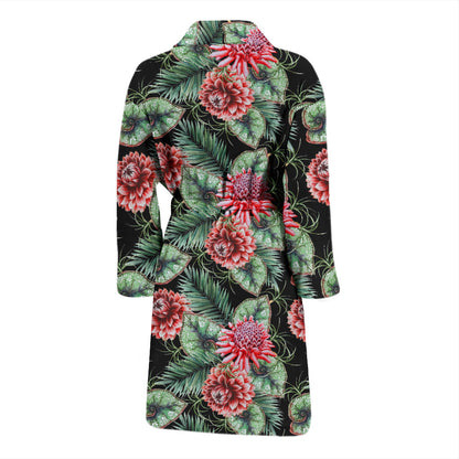 Dahlia Pattern Print Design DH06 Men Bathrobe