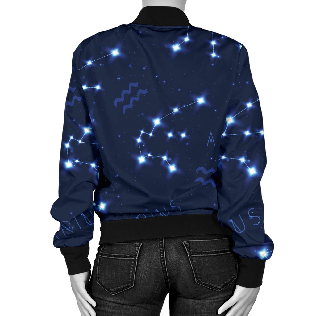 Aquarius Zodiac Pattern Print Design 02 Women's Bomber Jacket
