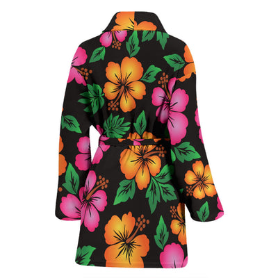 Hibiscus Pattern Print Design HB029 Women Bathrobe