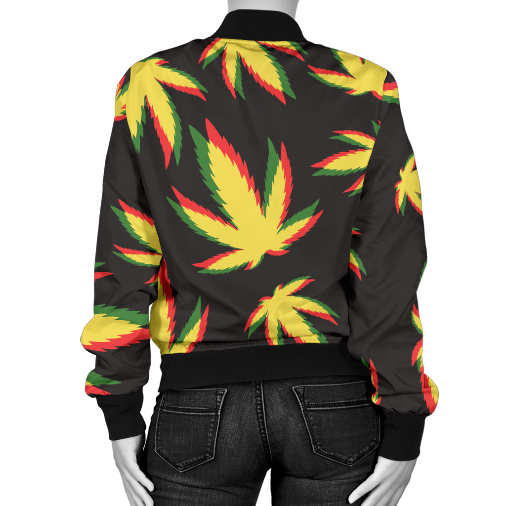 Pot Leaf Pattern Print Design A02 Women's Bomber Jacket