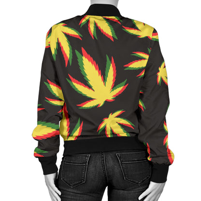 Pot Leaf Pattern Print Design A02 Women's Bomber Jacket