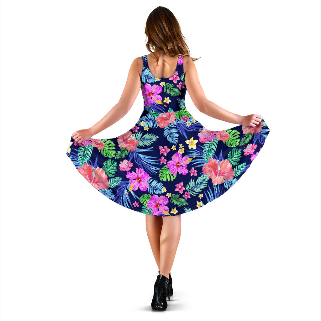 Neon Hibiscus Pattern Print Design HB016 Midi Dress