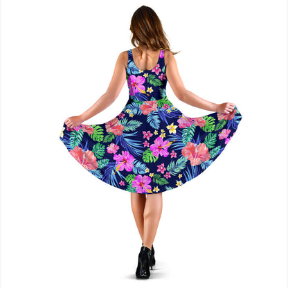 Neon Hibiscus Pattern Print Design HB016 Midi Dress
