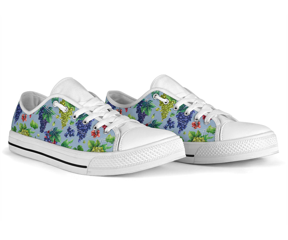 Grape Pattern Print Design GP06 White Bottom Low Top Shoes